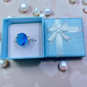 925 Sterling Silver Blue Statement Ring Coquette Princess Glam Y2K Size 8